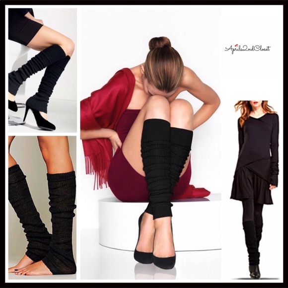 LUXE BLACK LEG WARMERS TALL KNIT BOOT COVERS - Picture 2 of 8